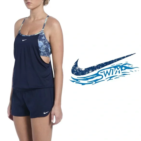 Nike Swim Women’s Tankini Boardshort Swimming suit Set Navy Blue Size Small 4-6 - Picture 2 of 9
